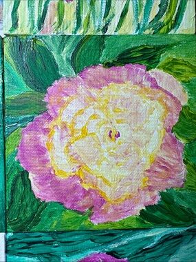 Hand-Painted Pink & Yellow Floral Canvas - Home Art